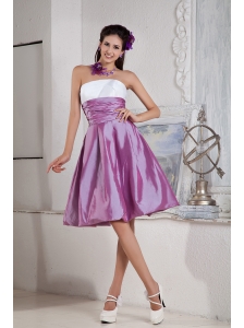 Lavender and White Bridesmaid Dress Under 100 A-line /   Princess Strapless  Taffeta Ruch Knee-length