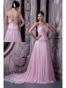 Baby Pink 2013 Prom / Celebrity Dress A-line Sweetheart Chiffon Beading Sweep Train