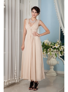 Beautiful Champagne Bridesmaid Dress Empire Straps Ankle-length Chiffon Ruch