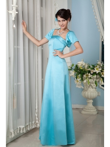 Cheap Aqua Blue Bridesmaid Dress Column Strapsless Floor-length Satin