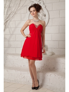 Custom Made Red Empire Sweetheart Prom / Homecoming Dress Mini-length Chiffon Beading