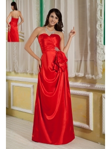 Customize Red Column Sweetheart Prom Dress Satin Beading Floor-length
