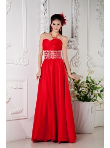 Elegant Red Empire Prom / Evening Dress Sweetheart Beading Floor-length Satin