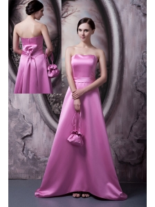 Elegant Rose Pink Bridesmaid Dress A-line / Princess Strapless  Satin Bow Brush Train