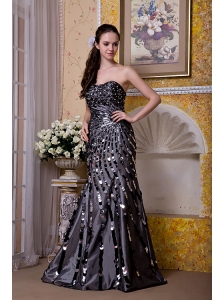 Exquisite Black Column Strapless Evening Dress Taffeta Sequins Floor-length