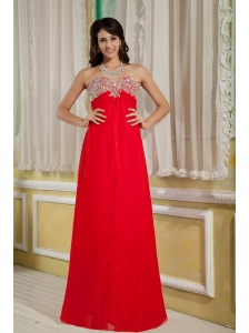 Luxurious Red Empire Prom Dress Sweetheart Chiffon Beading Floor-length