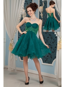 New Dark Green A-line Sweetheart Cocktail Dress Organza Appliques Mini-length