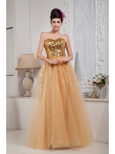 2013 Gold Custom Made Prom Dress / Celebrity Column Sweetheart Floor-length Tulle Sequins