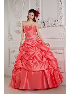 2013 Watermelon Red Sweet 16 Dress Ball Gown Strapless  Taffeta Beading Floor-length