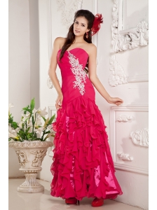 Cheap Hot Pink Empire Prom / Evening Dress Sweetheart Chiffon Appliques Ankle-length