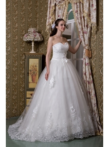 Elegant A-line Sweetheart Wedding Dress Taffeta and Lace Brush Train