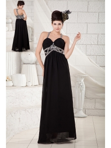 Popular Black Empire Evening Dress Straps Chiffon Beading Floor-length