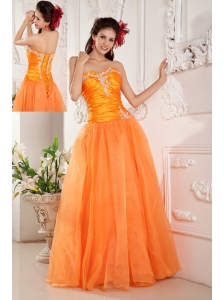 Popular Orange Prom / Evening Dress A-line Sweetheart Organza Appliques Floor-length