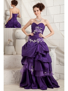 Sexy Purple A-line Prom Dress Sweetheart Appliques Brush Train Taffeta and Organza