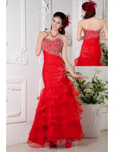 Sweet Red Mermaid Prom / Evening Dress Sweetheart  Beading Floor-length Organza