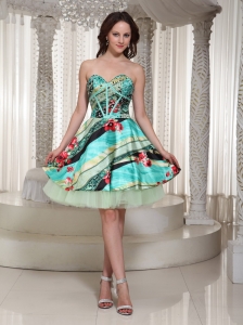 2013 Printing Sweetheart Prom Dress Wtih Mini-length Beading