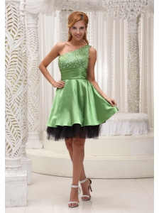 Beaded Decorate One Shoulder and Bust Spring Green and Black Prom / Homecoming Dress For 2013