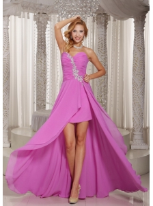 High-low Prom Dress Lavender Sweetheart With Appliques and Ruched Bodice