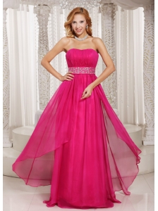 Hot Pink Column Strapless Beading and Ruch 2013 Prom Dress Party Style