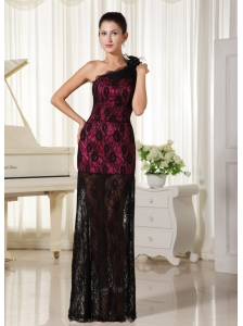 Lace One Shoulder With Hand Made Flowers Modest 2013 Prom Dress