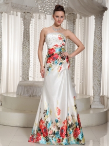 Printing Floor-length Strapless Rhinestones Embellishment Prom Dress For Formal Evening