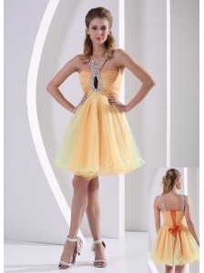 Beaded Decorate Straps Ruched Bodice Cute Prom Dress Colorful Organza