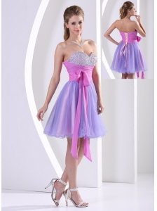 Beaded Decorate Sweetheart Lavender and Lilac Prom / Homecoming Dress With Sash Knee-length