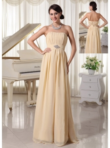Champagne Ruch and Beading Chiffon Prom Dress For New Arrival