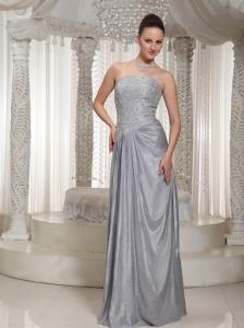 Column Strapless Appliques and Beading Floor-length Grey Prom Dress For Party