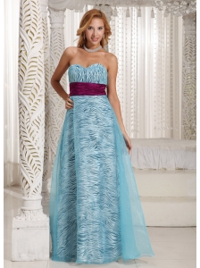 Custom Made Zebra A-line Sweethart Long Prom / Celebrity Dress With Aqua Blue
