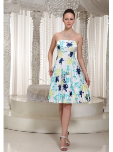 Elegant Prom Dress With Printing Strapless Neckline Knee-Length