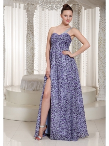 Latest High Slit Prom Dress One Shoulder With Leopard