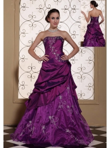 Modest Purple Prom Dress For 2013 Taffeta and Organza With Embroidery Gown
