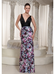 Multi-color V-neck Printing Prom Dress With Floor-length