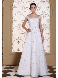 Off The Shoulder Elegant Empire Beach Wedding Dress For 2013 Embroidery With Beading Over Skirt