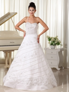 One Spaghetti Strap Beaded and Embroidery Over Skirt Sweertheart Wedding Dress