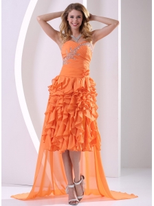 Orange Chiffon Sweetheart Beaded and Ruffled Layers Detachable High-low Prom / Homecoming Dress