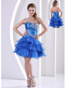 Peacock Blue Ruched Layered Sweetheart Cocktail Dress With Beading Decrate Bust in Washington