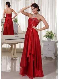 Wine Red A-line Prom / Evening Dress With Embroidery Floor-length Taffeta and Organza