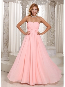 Baby Pink Stylish Bridesmaid Dress Ruched Bodice Chiffon For Wedding Party