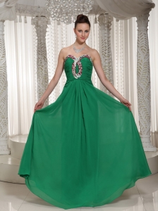 Green Sweetheart Custom Made Chiffon Evening Dress With Ruched Beading Bodice