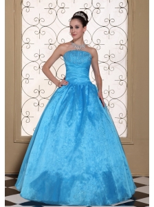 Lovely Strapless Quinceanera Dress With Beaded Decorate Bust Taffeta and Organza Floor-length Gown