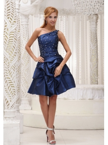 Modest Navy Blue Homecoming / Cocktail Dress For 2013 One Shoulder Knee-length Gown