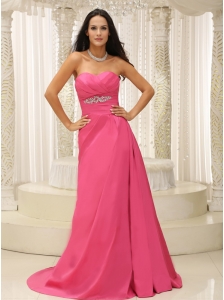 Rose Pink Sweetheart Ruched Bodice Satin Appliques For Bridesmaid Dress