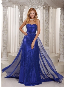 Royal Blue Paillette Over Skirt Sheath Sweetheart Stylish Evening Dress With Chiffon