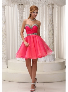 Ruched Bodice and Leopard Coral Red Lovely Prom / Cocktail Dress With Mini-length