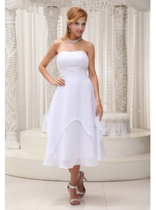 Simple White Short Wedding Dress For 2013 Custom Made Ruched Bodice Tea-length