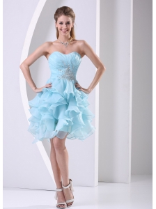 Stylish Aqua Blue Ruffles Sweetheart Ruched Bodice and Beading Prom Cocktail Dress In 2013