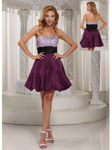 Wholesale Dark Purple Sweetheart Beading Bridesmaid Dress With Belt
