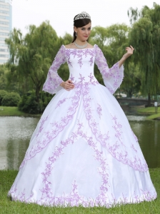 Wholesale Embroidery Long Sleeves Sweet 16 Party Dress With Square Neckline